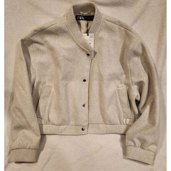 Zara Jackets & Blazers - Zara Cropped Bomber Jacket Cream Ivory Chic Outerwear Varsity XXL Women